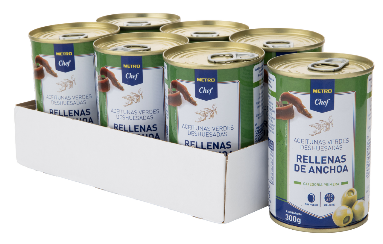 METRO Chef aceituna rellena de anchoa lata 130 gne contiene 6 latas (292 g)