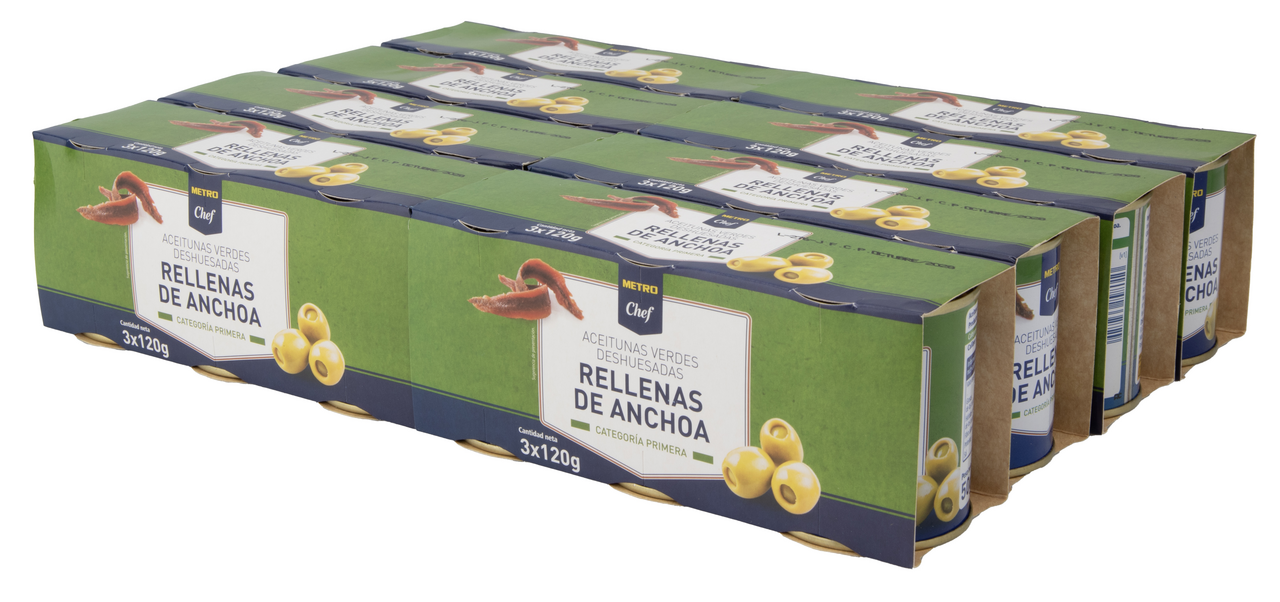 METRO Chef aceituna rellena de anchoa pack 3 50 gne contiene 8 packs (360 g)