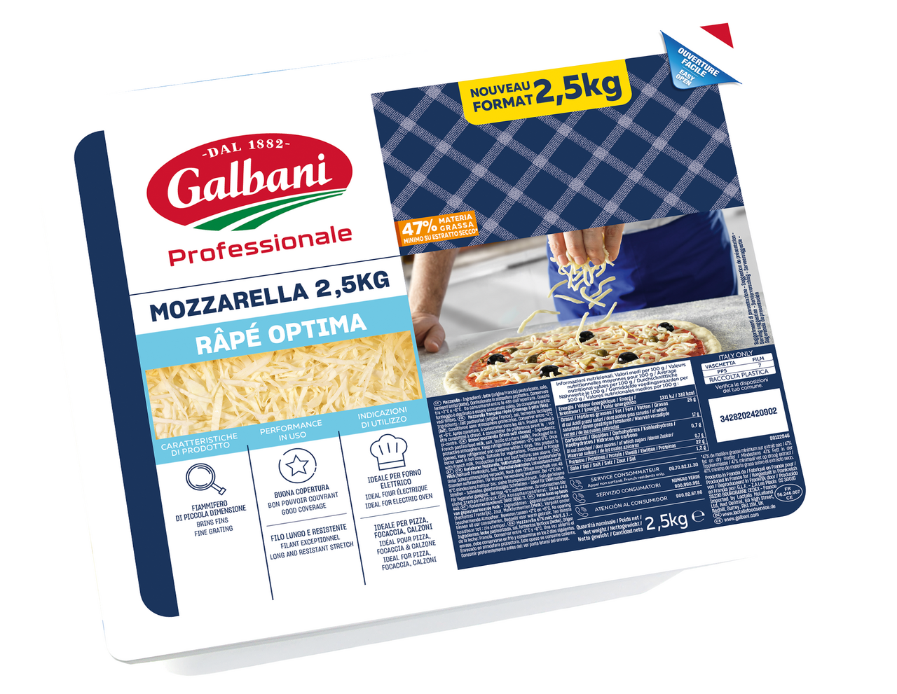 Galbani Professionale mozzarella rallada óptima bandeja 2,5Kg
