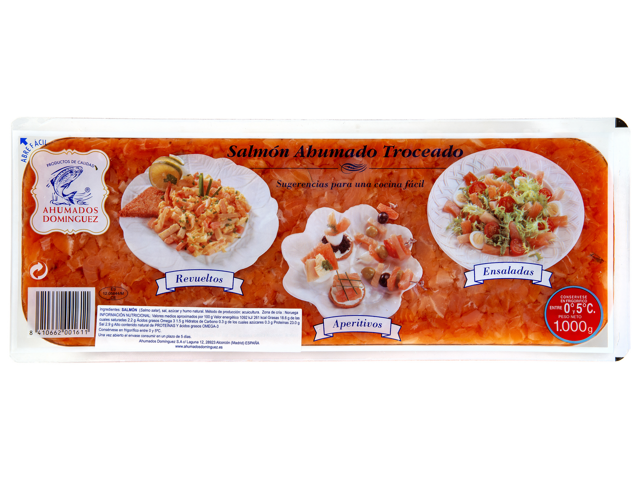 Ahumados Dominguez s.a salmón ahumado troceado bandeja 1 kg