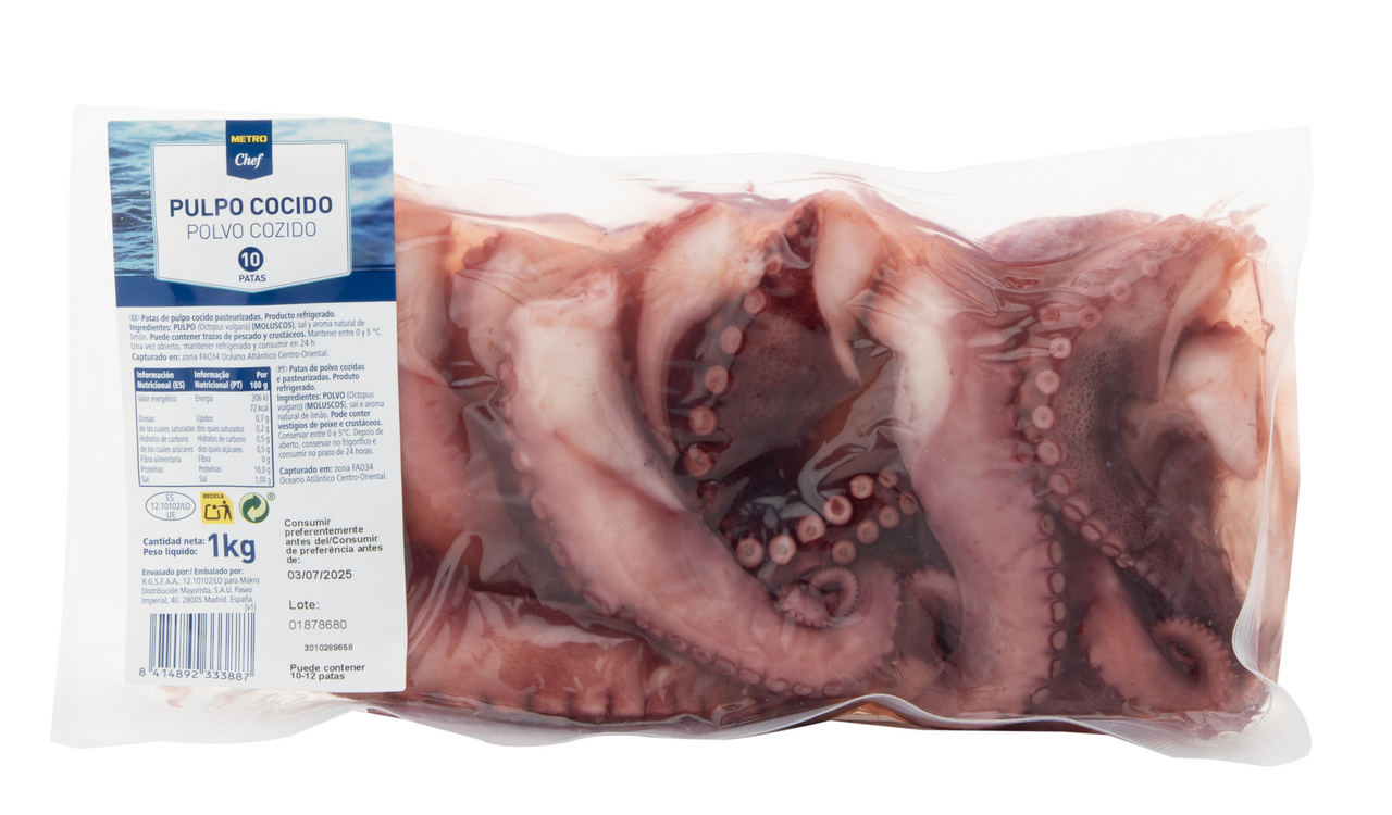 METRO Chef pulpo cocido 10/12 patas 1 kg al vacío