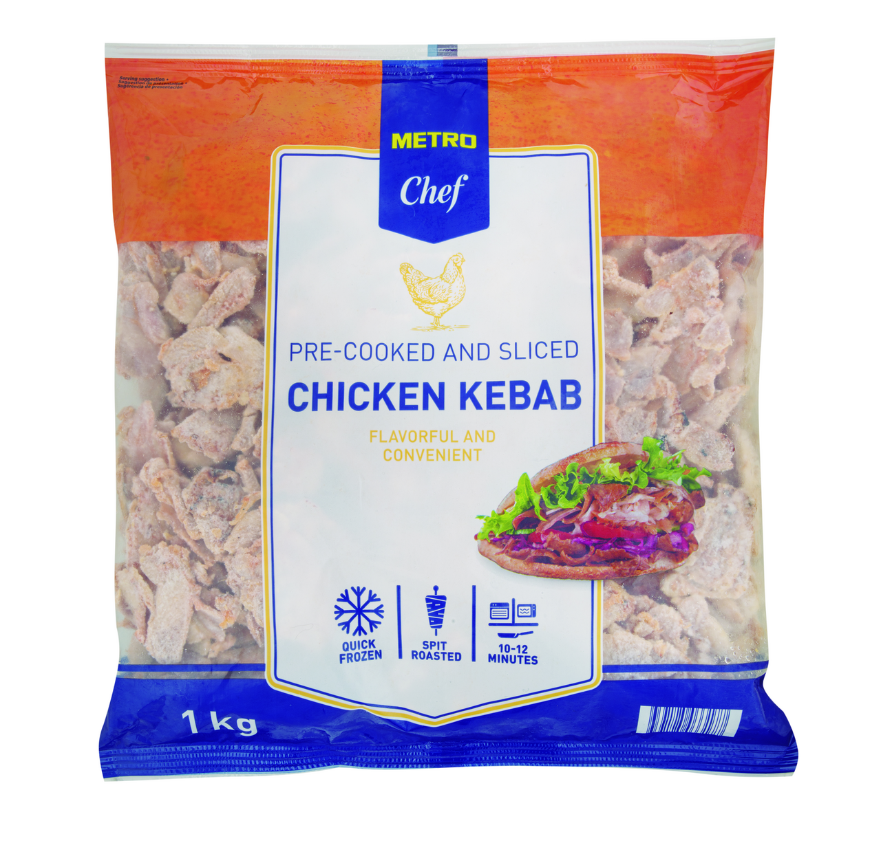 METRO Chef Kebab loncheado pollo congelado bolsa 1Kg 