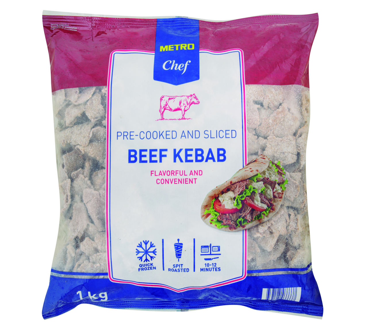 METRO Chef Kebab loncheado vacuno congelado bolsa 1Kg 