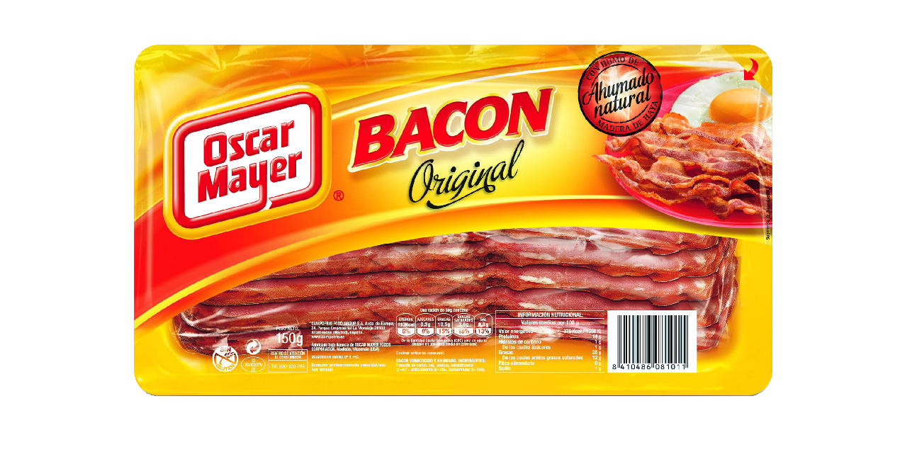 Oscar Mayer bacon panceta cocida ahumada loncheada sobre 150g