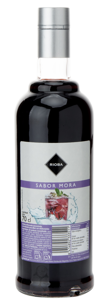 RIOBA licor sin alcohol sabor mora botella 70 cl