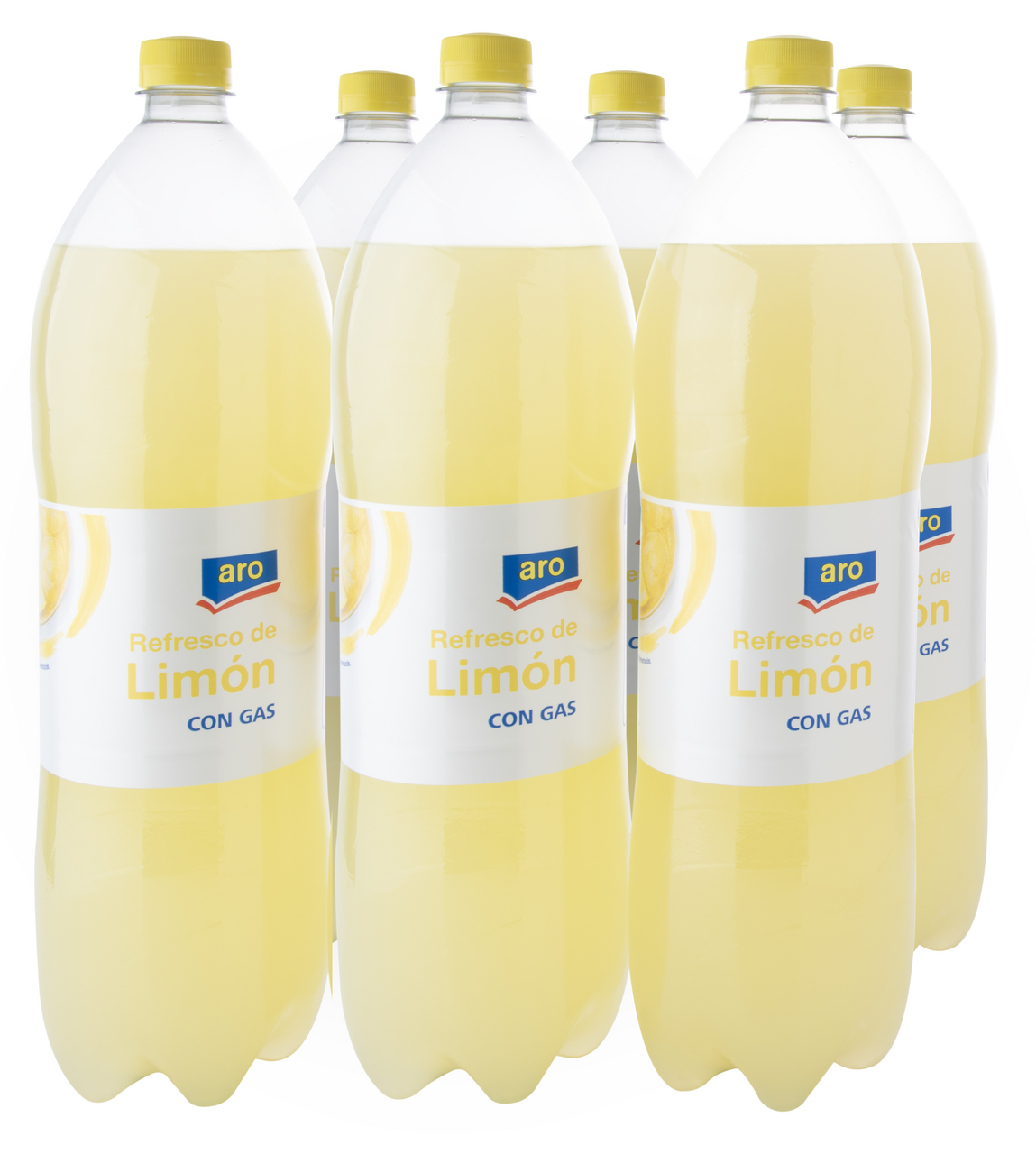 aro refresco de limón contiene 6 pets de 2 L