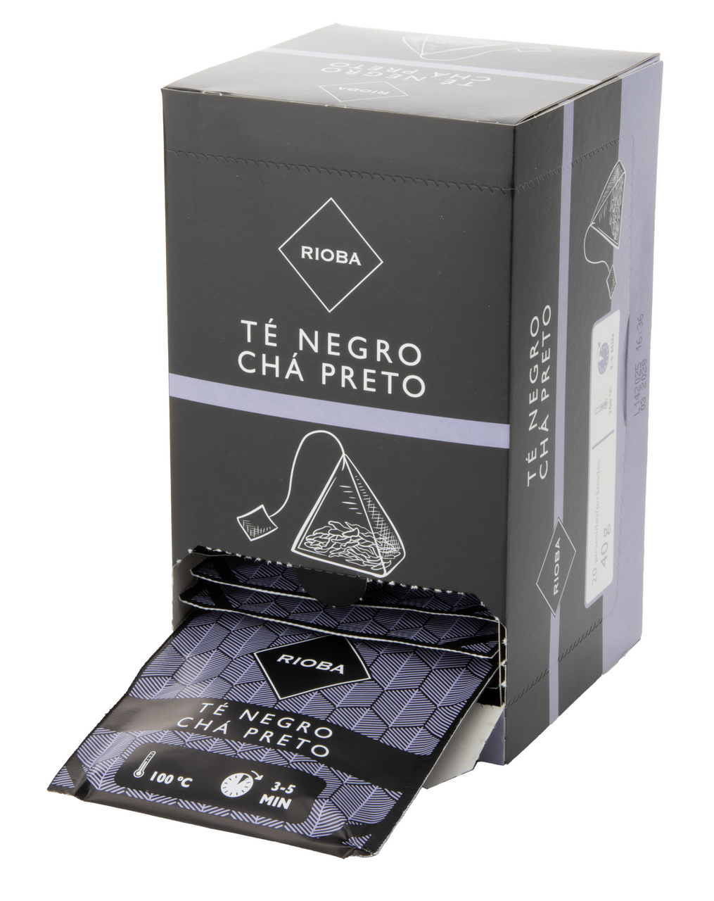 RIOBA té negro en bolsita con forma de pirámide bandeja con 20 unidades 40 g