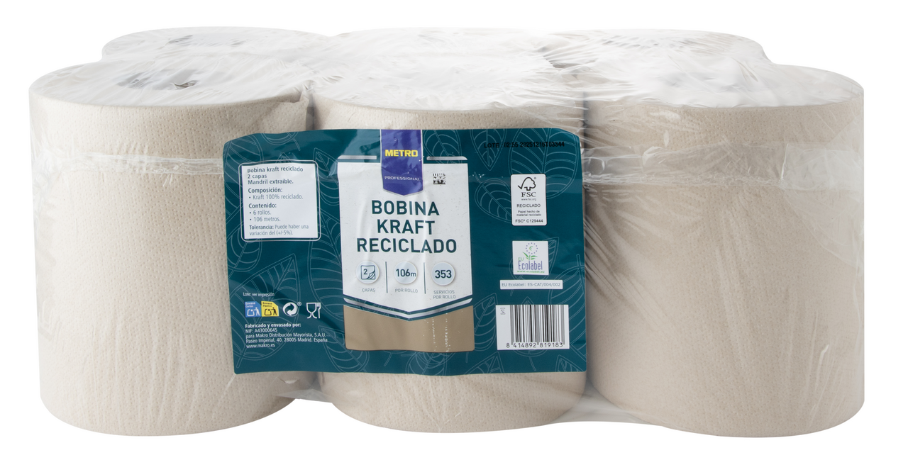 METRO PROFESSIONAL bobina eco 2 capas 106 metros 6 rollos