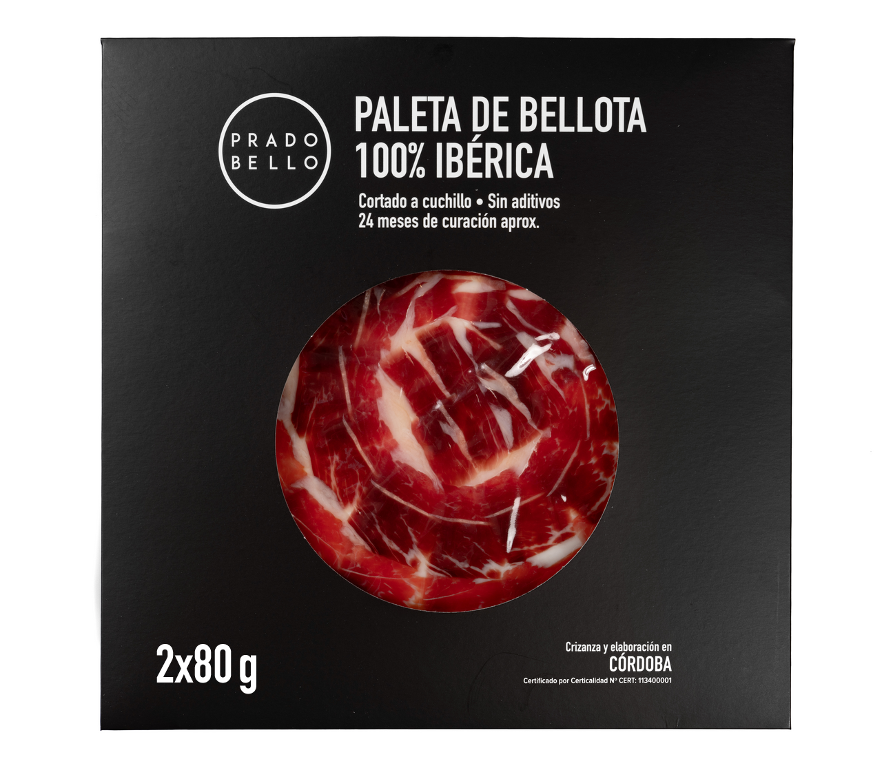 PRADO BELLO paleta bta 100% ibérico cortado a mano de 80 g contiene 2 unidades (Total 160 g)