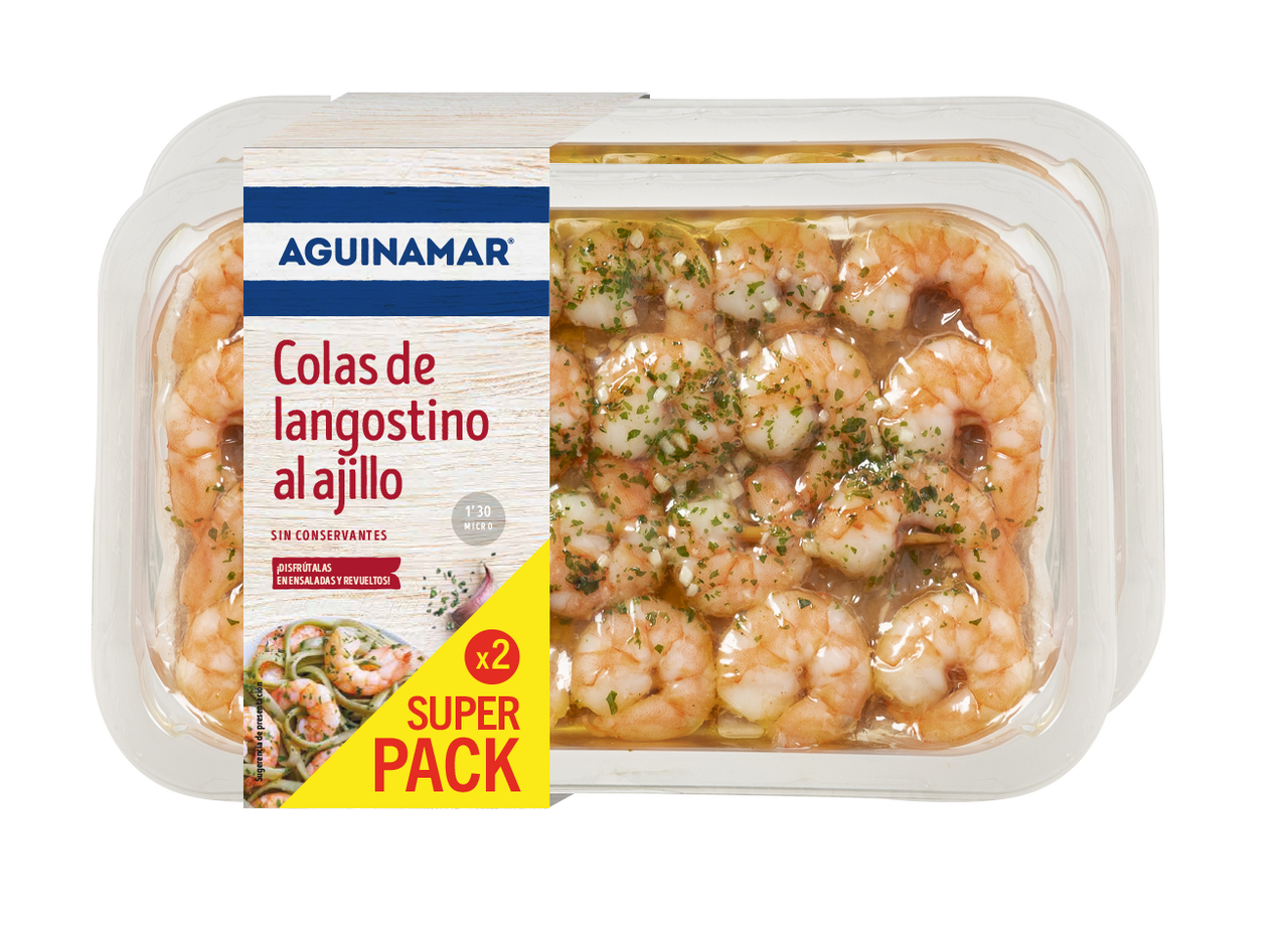 AGUINAMAR cola langostino vannamei cocidas al ajillo de 175 g contiene 2 unidades (350 g)