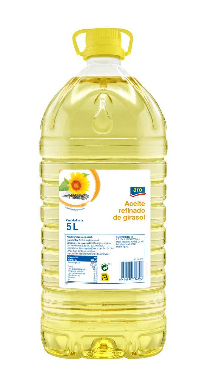 aro aceite de girasol botella de 5 litros
