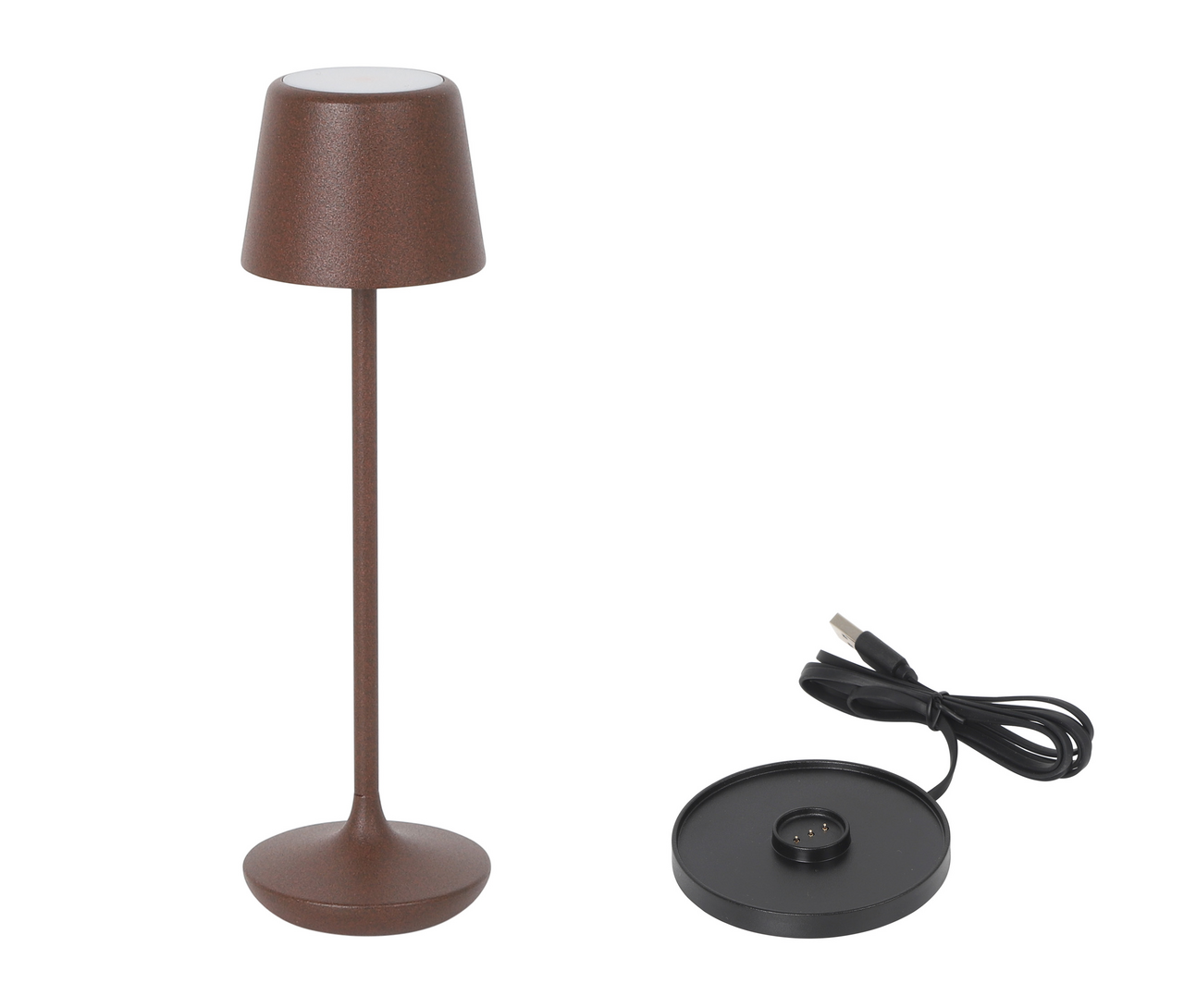 Lampara redonda corten y cargador luzerne ø6x20cm