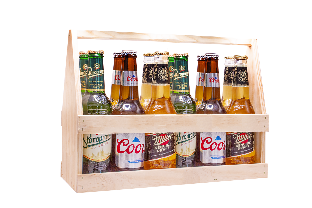 Miller coors staropramen 12 botellas de cervezas internacionales 3 maracas diferetes botellas 33cl