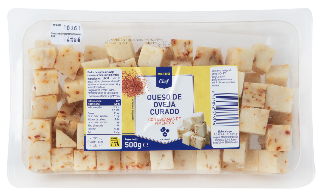 METRO Chef queso oveja curado con escamas de pimentón en dados bandeja 500 g