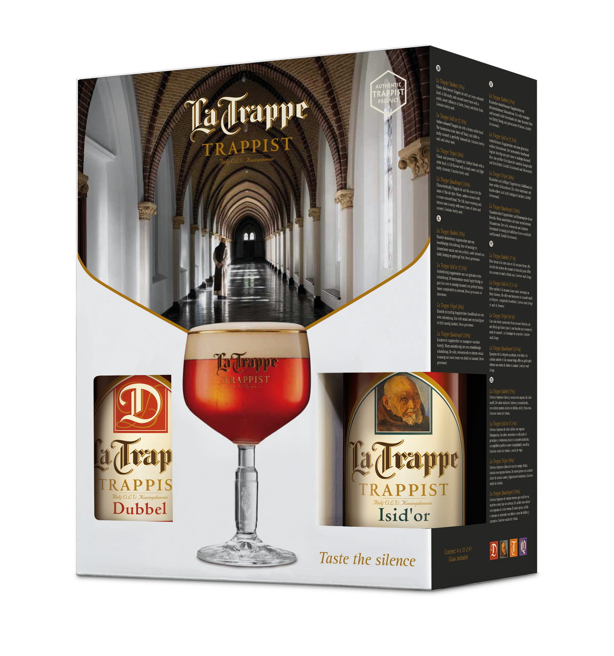 La Trappe pack de 4 cervezas blond, isidór, tripel y quadrupel más copa (1320 g)