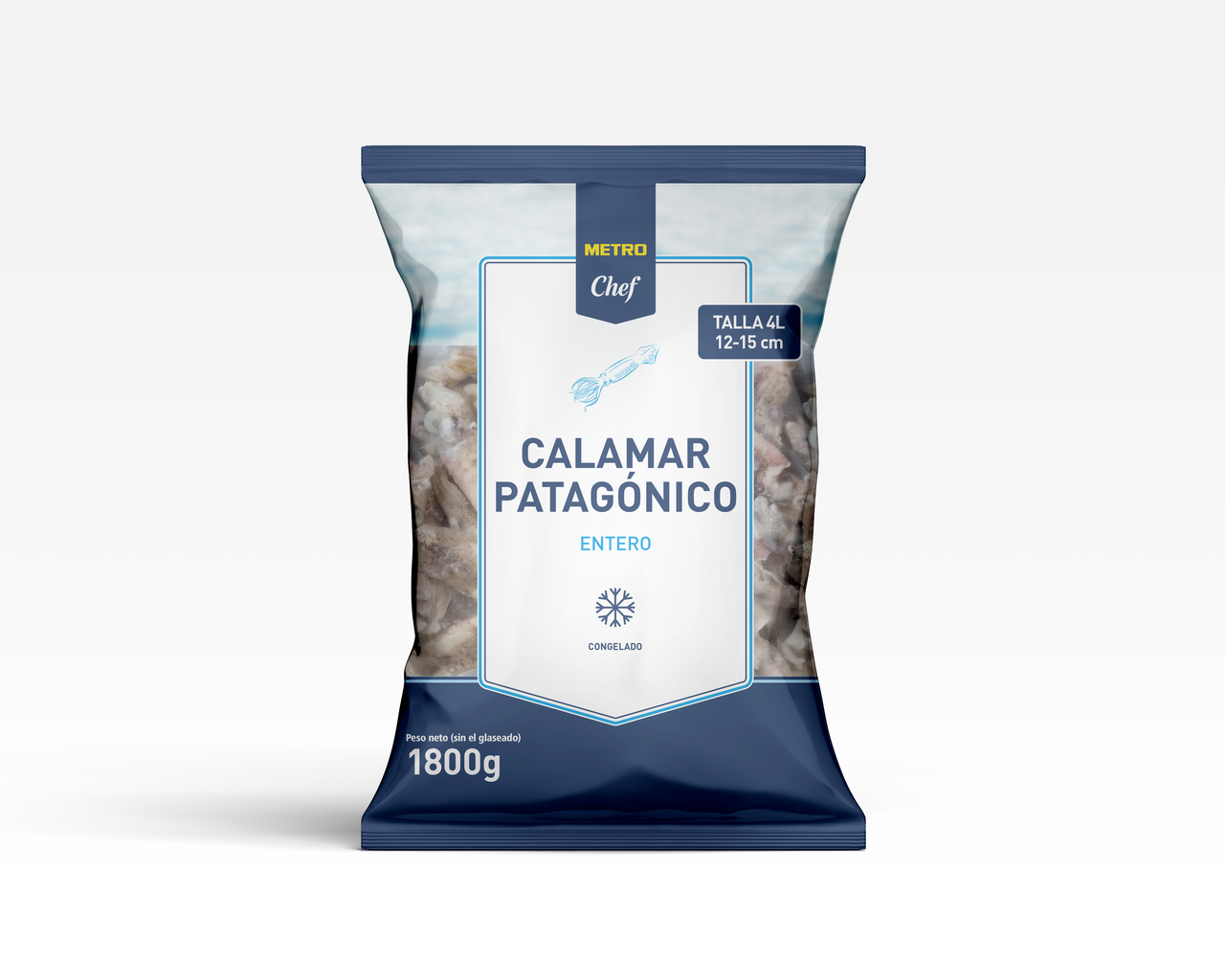 METRO Chef Calamar patagonico entero bolsa iqf c4l 4x1,8 kg (10%) 12-15 cm ( 2000 g )
