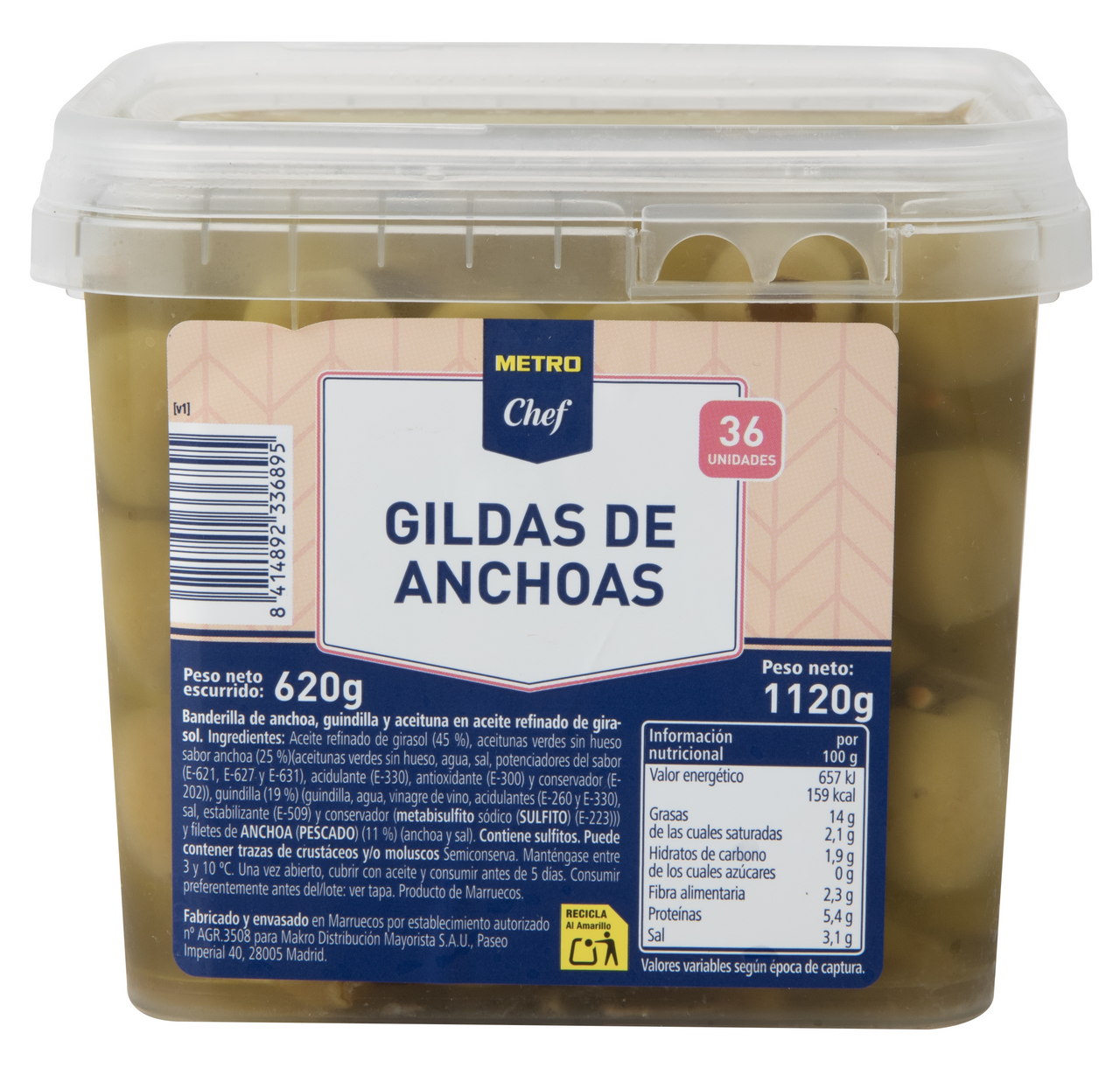METRO Chef gilda con anchoa cubo 36 unidades ( 1050 g)