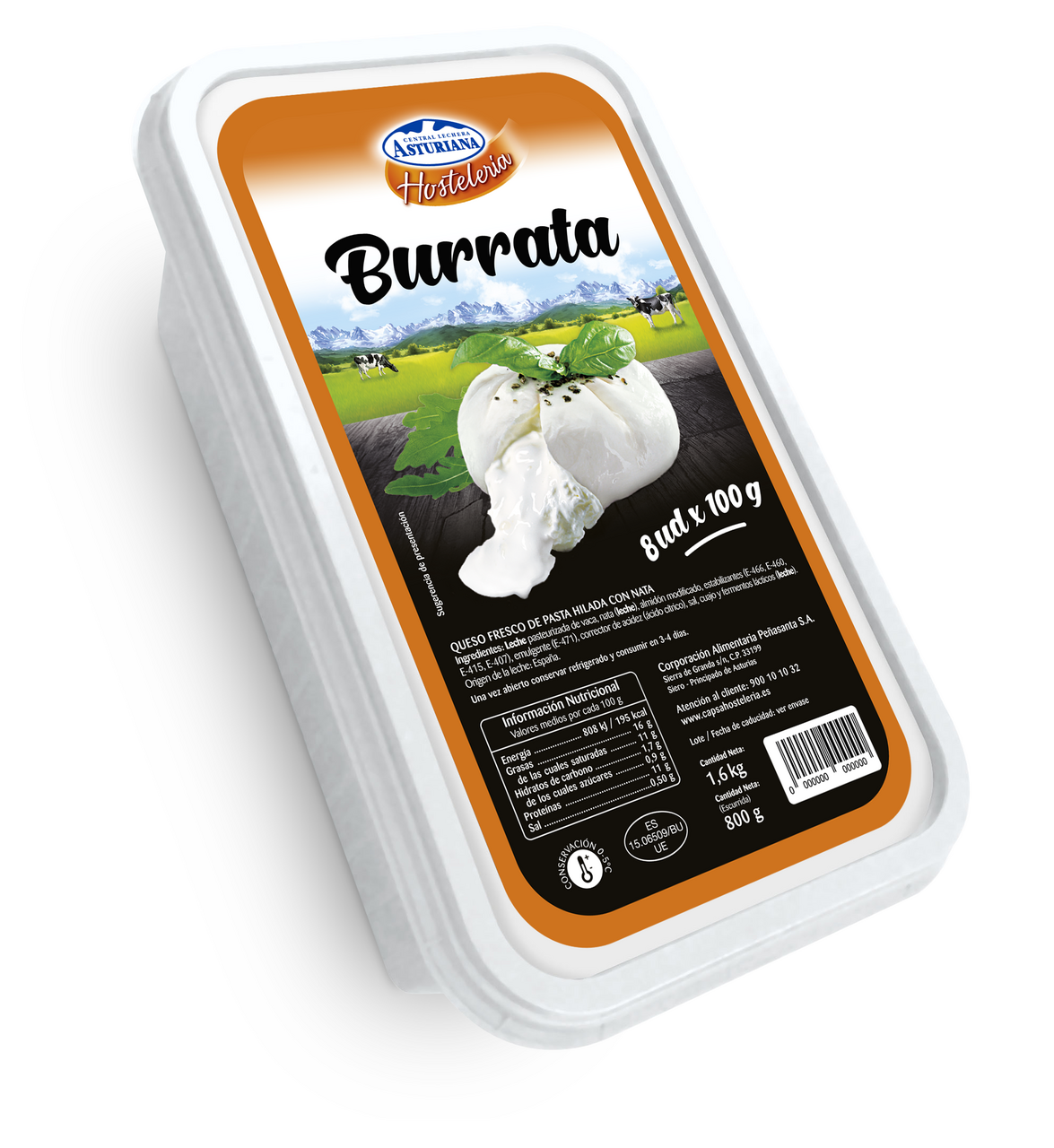 Central Lechera Asturiana Burrata de 100 g contiene 8 unidades
