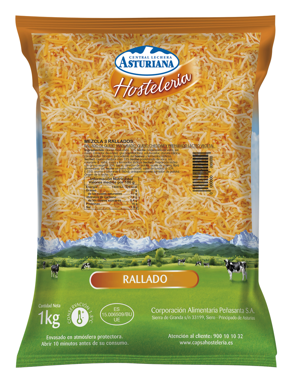 Central Lechera Asturiana Mezcla 3 rallada hosteleria 1 kg