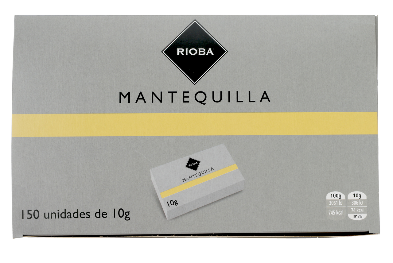 RIOBA mantequilla pura sin sal 10g contiene 150 unidades