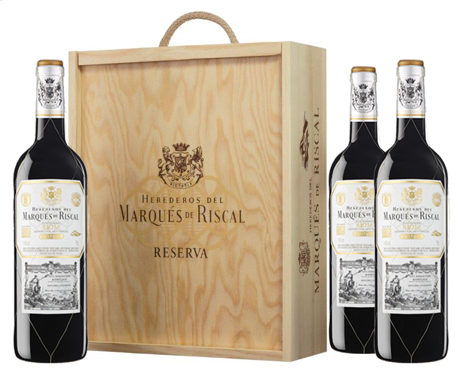 MARQUÉS DE RISCAL vino tinto reserva D.O. Rioja botella 75 cl 3 unidades en estuche de madera (2,25 L)