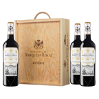 MARQUÉS DE RISCAL vino tinto reserva D.O. Rioja botella 75 cl 3 unidades en estuche de madera (2,25 L)