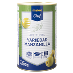 makro Chef aceitunas verdes manzanilla con hueso sabor natural calibre 241-300 lata 2500gne (4350 g)