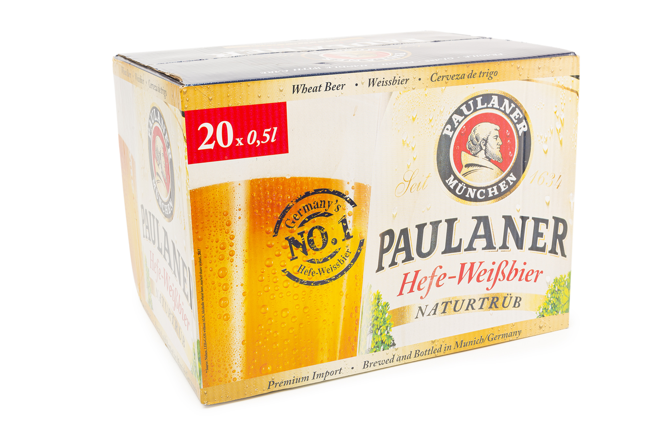 PAULANER cerveza alemana trigo 50 cl contiene 20 botellas