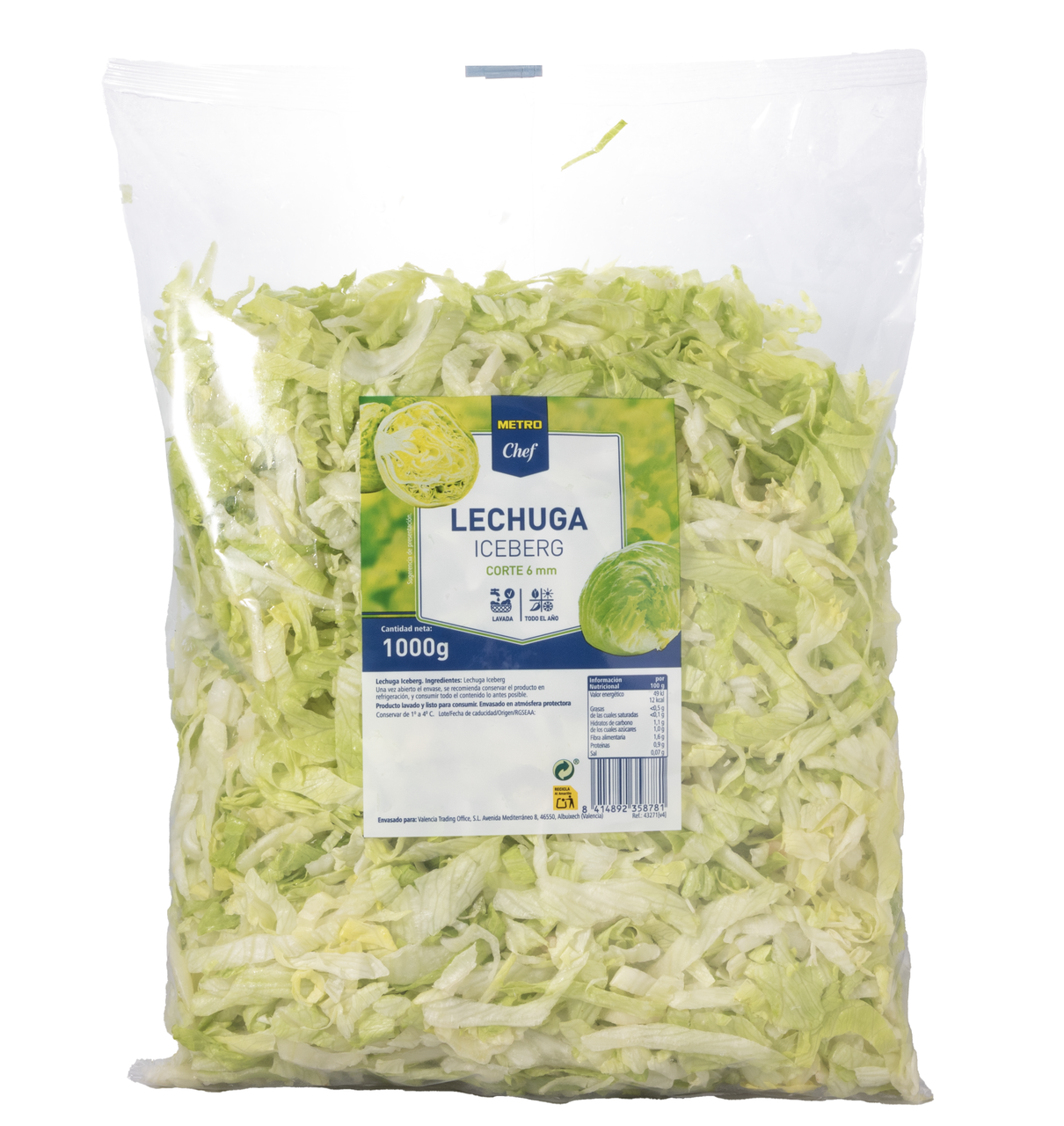 METRO Chef lechuga iceberg cortada 6 mm bolsa 1kg