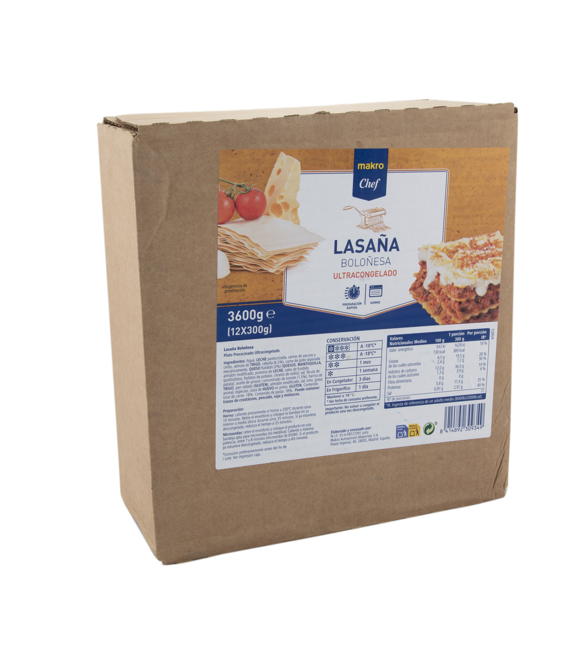 METRO Chef Lasaña boloñesa 300 g contiene 12 unidades ( total 3,6 kg)