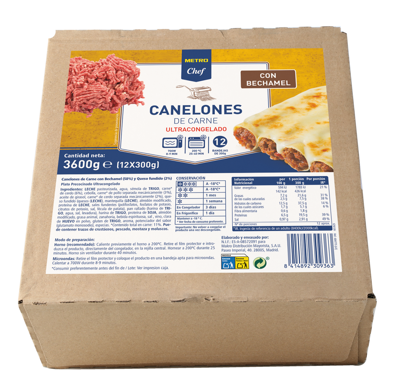 METRO Chef Canelones 300g contiene 12 unidades