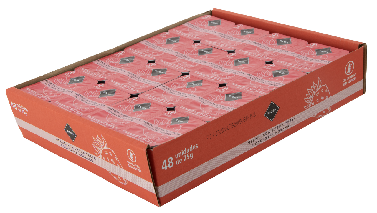RIOBA Mermelada de fresa extra en monodosis 48 ud. x 25g