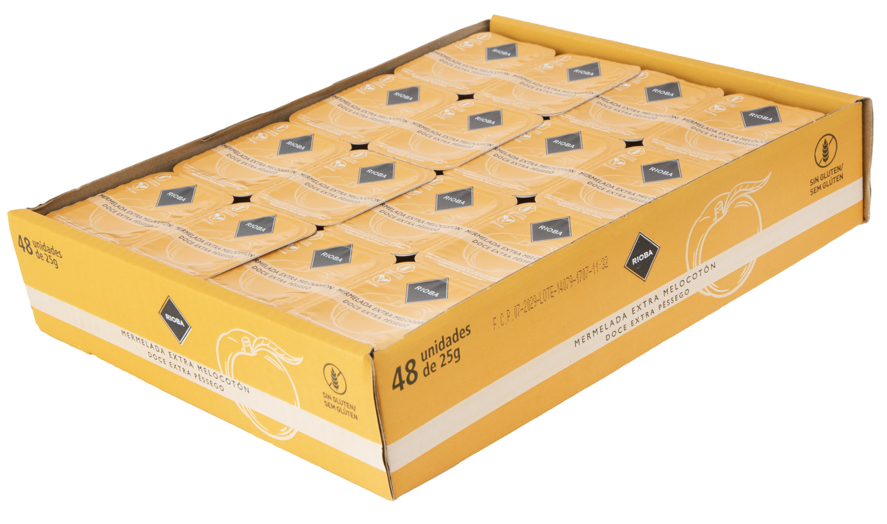 RIOBA Mermelada de melocotón extra en monodosis 48 ud. x 25g