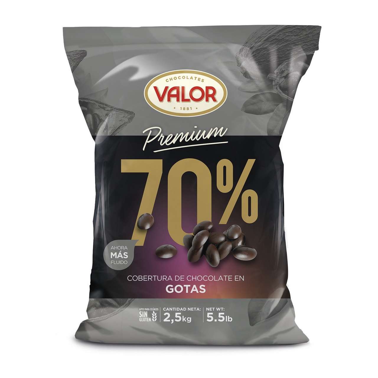 Chocolates Valor cobertura gota 70% 2,5kg
