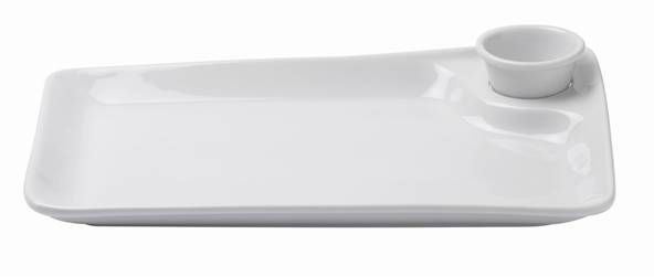 Assiette plate rectangle avec emplacement ramequin 31.5 x 20 cm