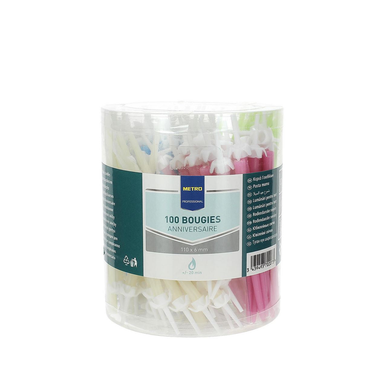 Bougie anniversaire rose/bleu/vert/blanc x 100