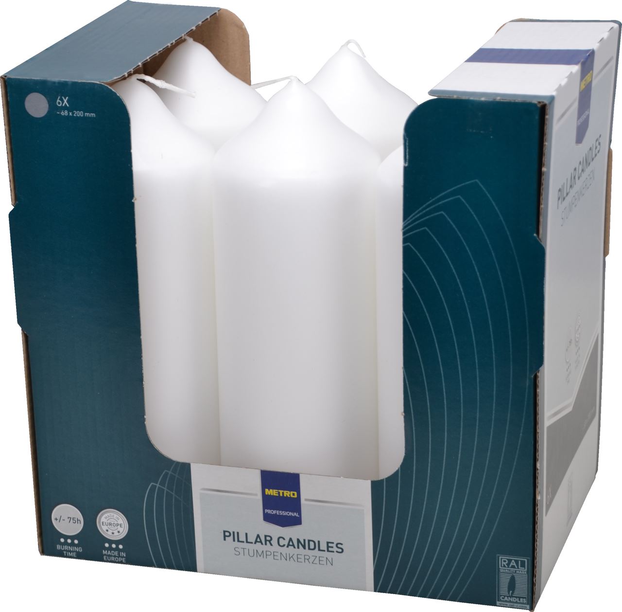 Bougie 6.8 x cm blanc +/- 75 h x 6
