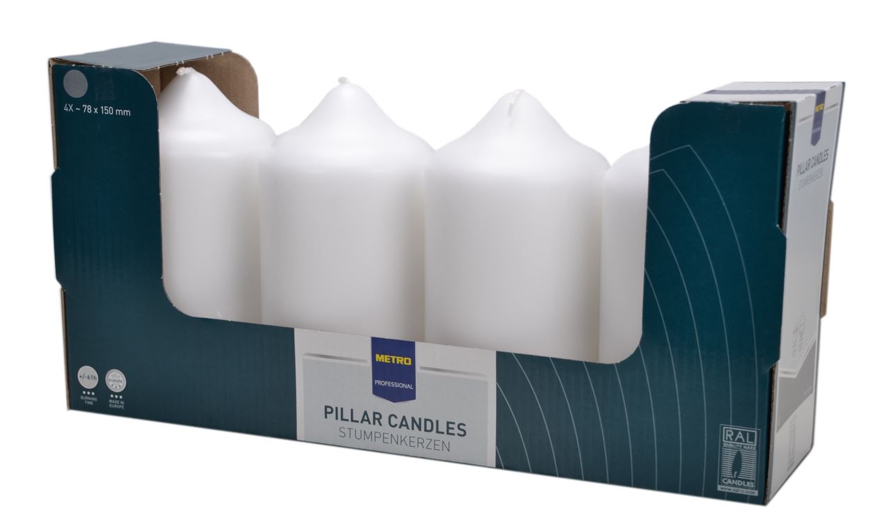 Bougie 7.8 x 15 cm blanc +/- 61 h x 4