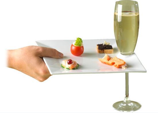 Assiette carrée de réception avec encoche pour verre 20.5 x 20.5 cm