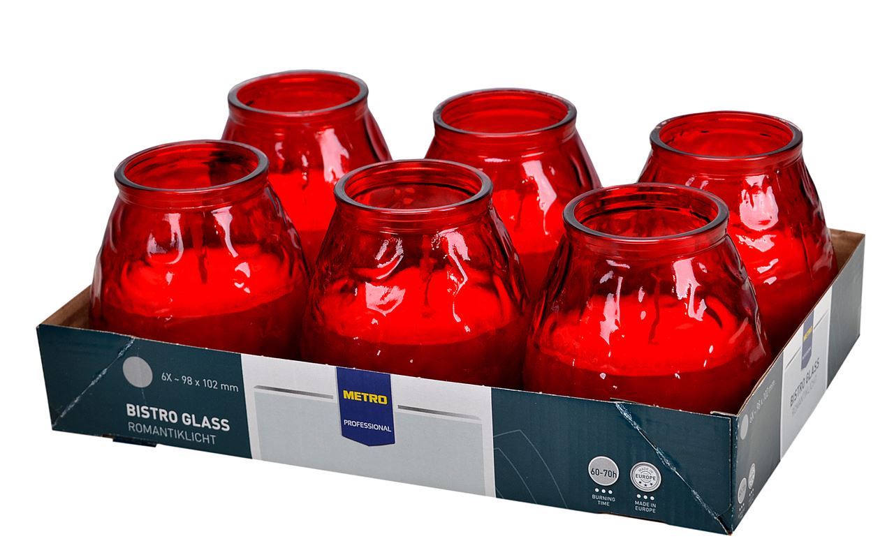 Verre Bistrot remplis de bougies rouge x 6