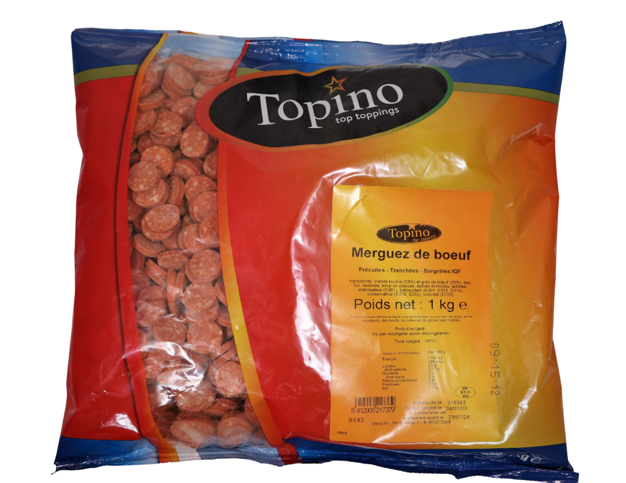Topino Merguez de boeuf tranchées IQF 1 kg
