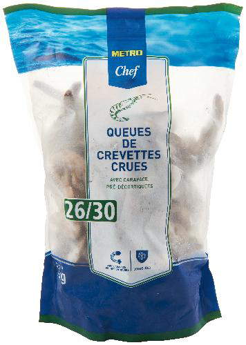 METRO Chef Queues de crevettes crues avec carapace et pré-décortiquée 26/30 1 kg