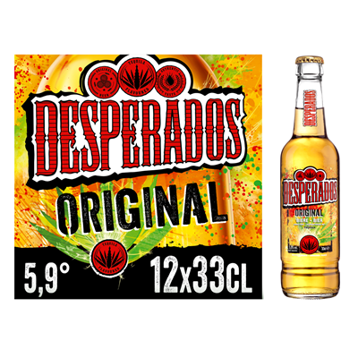 Desperados ORIGINAL Bière aromatisée à un spiritueux à base d'agave 5.9° 12  x 33 cl verre perdu