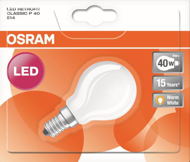 Ampoule sphère Led retrofit 4 W/40 E14 blanc chaud Osram