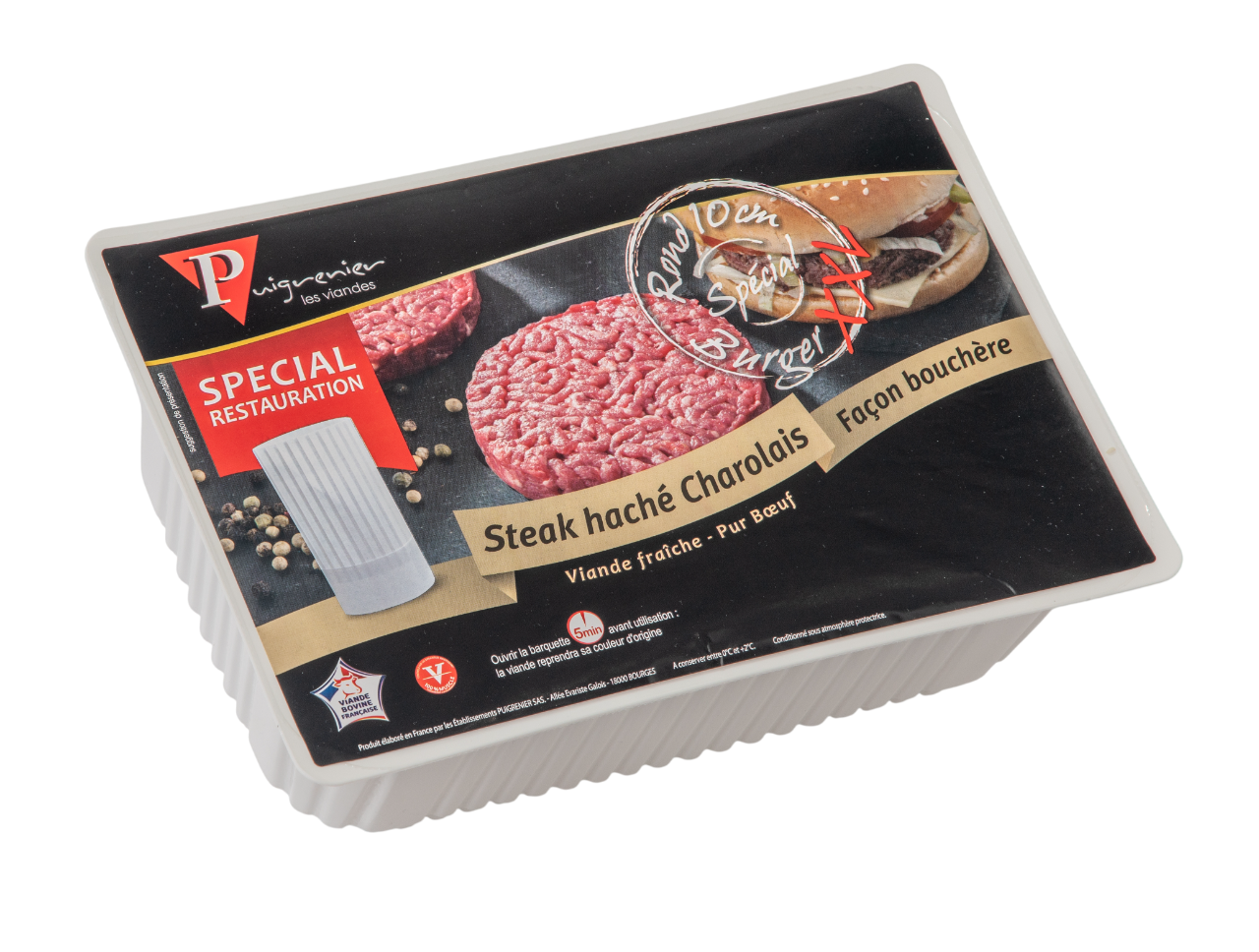 Puigrenier Steak haché rond Charolais façon bouchère 15%MG VBF sous atmosphère 8 x 150 g