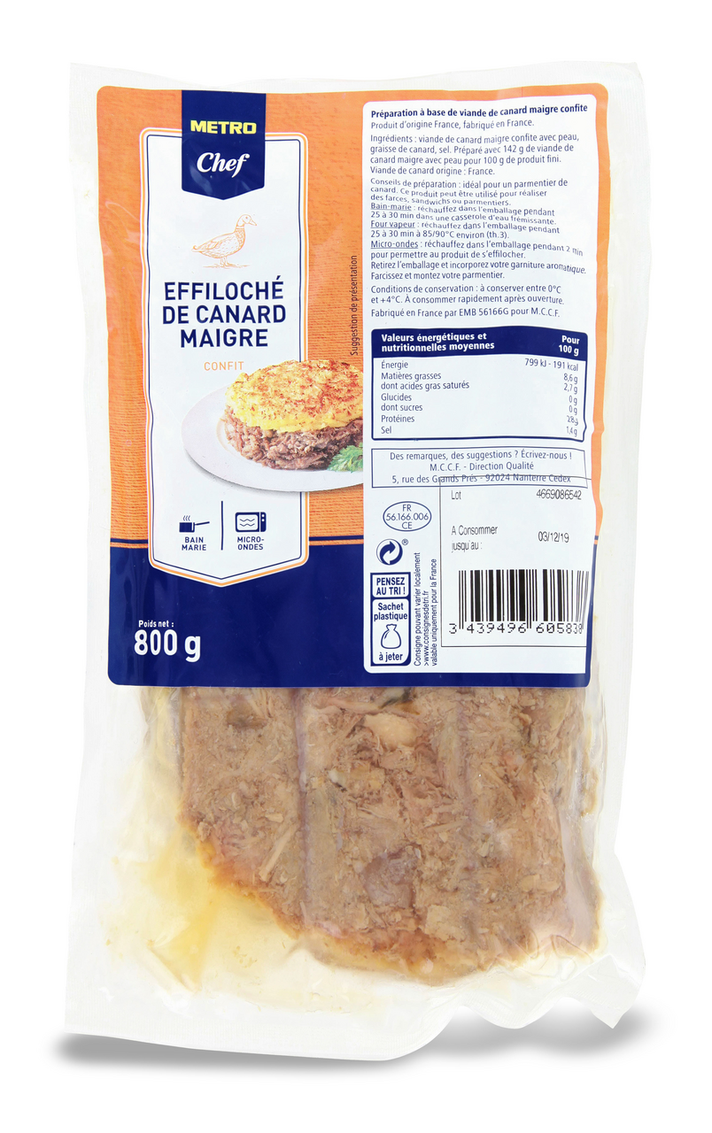 METRO Chef Effiloché de confit de canard 800 g