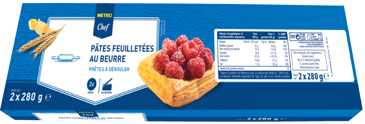 METRO Chef Pâte feuilletée pur beurre ronde 2 boîtes de 280 g soit 560 g