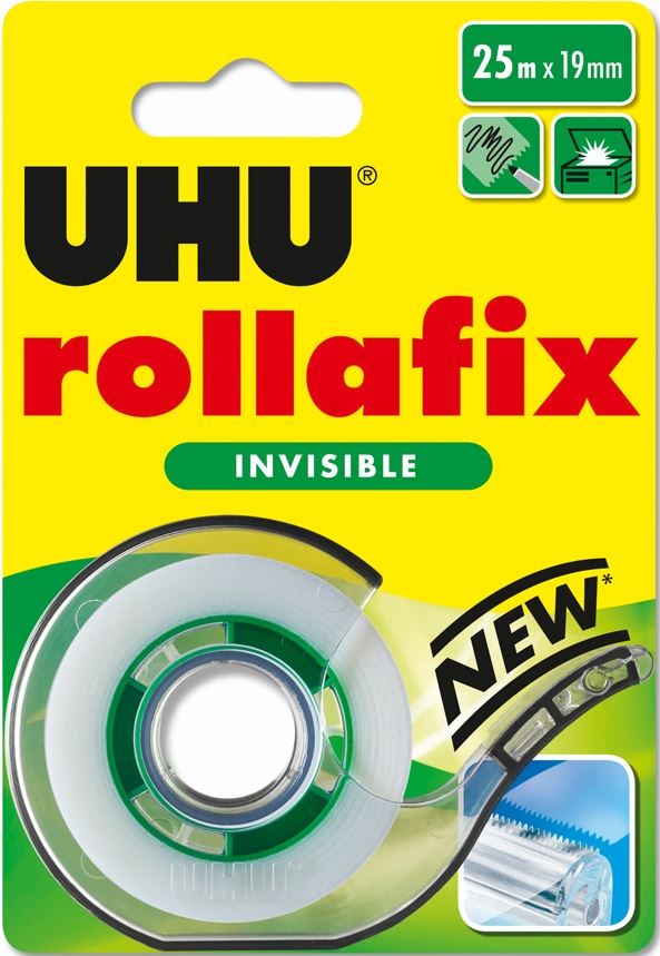 Rouleau adhésif invisible Rollafix 19 mm x 25 m + dévidoir