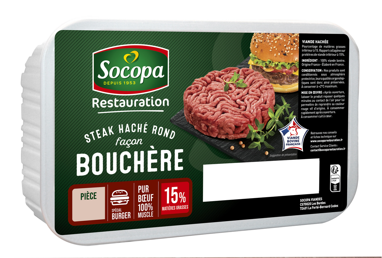 Socopa Steak haché rond façon bouchère 15% MG VBF barquette 8 pièces de 125g