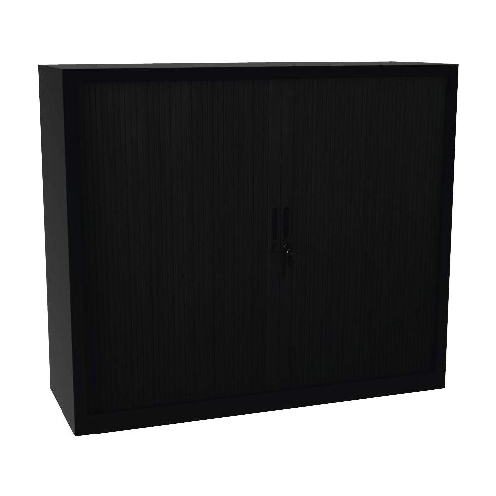 Armoire basse portes rideaux Monobloc noir H.106 cm